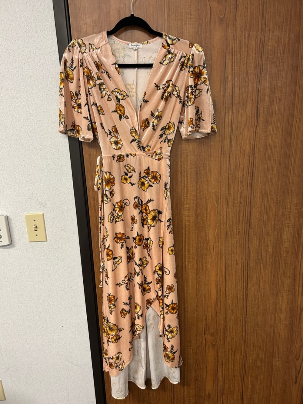 love, Fire Peach Floral Wrap Maxi Dress